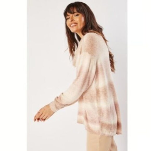 ⭐ 3/$15 American Eagle Cowl Neck Pink Tan Stripe Soft Sweater M - Picture 3 of 10